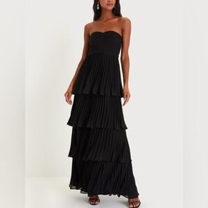LULUS Seriously Sensational Black Strapless Tiered Maxi Dress